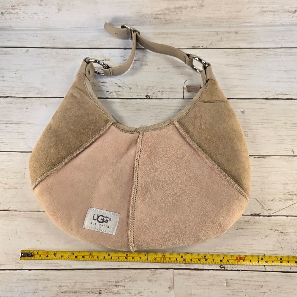 UGG Australia Sheepskin Suede Patchwork Hobo Bag Pink Tan Shoulder Bag
